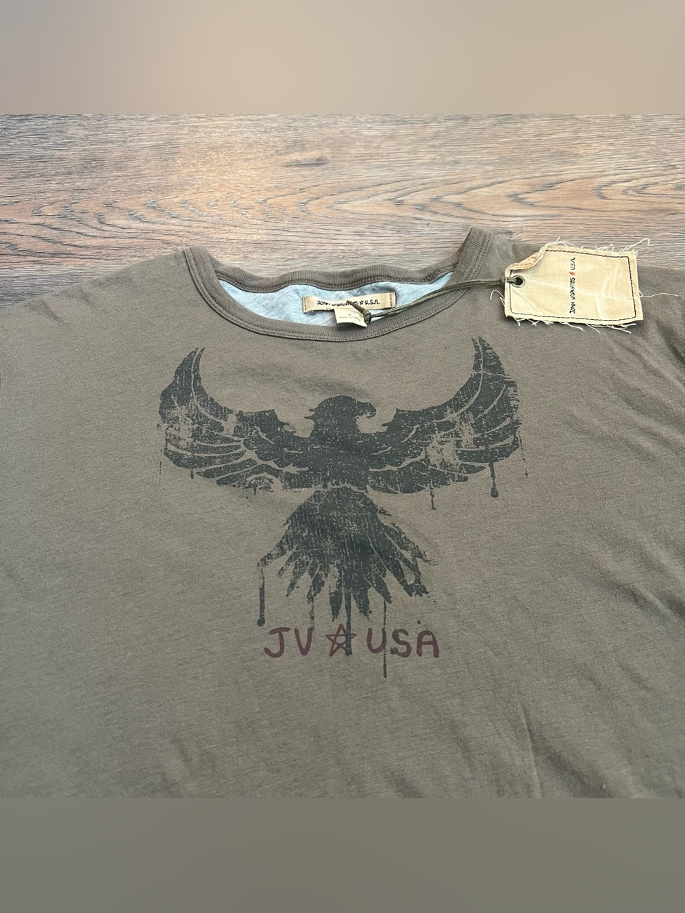 USA John Varvatos USA Eagle Graphic T-Shirt Men’s Large Brown Distressed Rocker - Picture 3 of 11